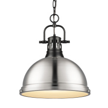 Golden 3602-L BLK-PW - Yep by Golden Lighting Duncan 1-light 14in Chain Hung Pendant in Matte Black and Pewter shade